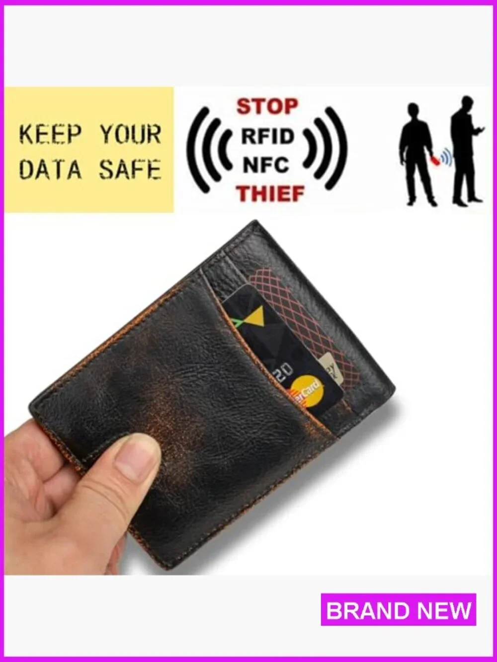 Slim RFID Bifold Wallet Genuine Leather Minimalist Men's Accessory Patriotic